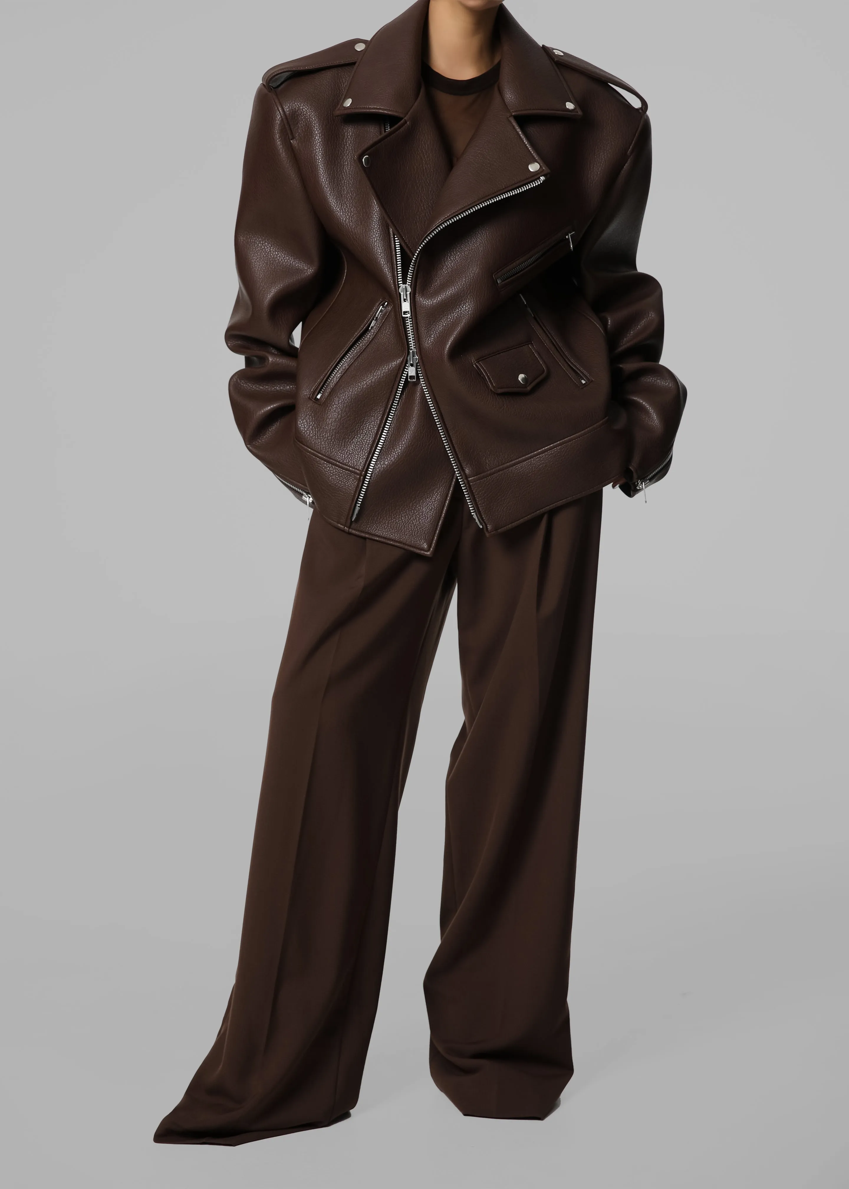 Chicago Oversized Biker Jacket - Brown