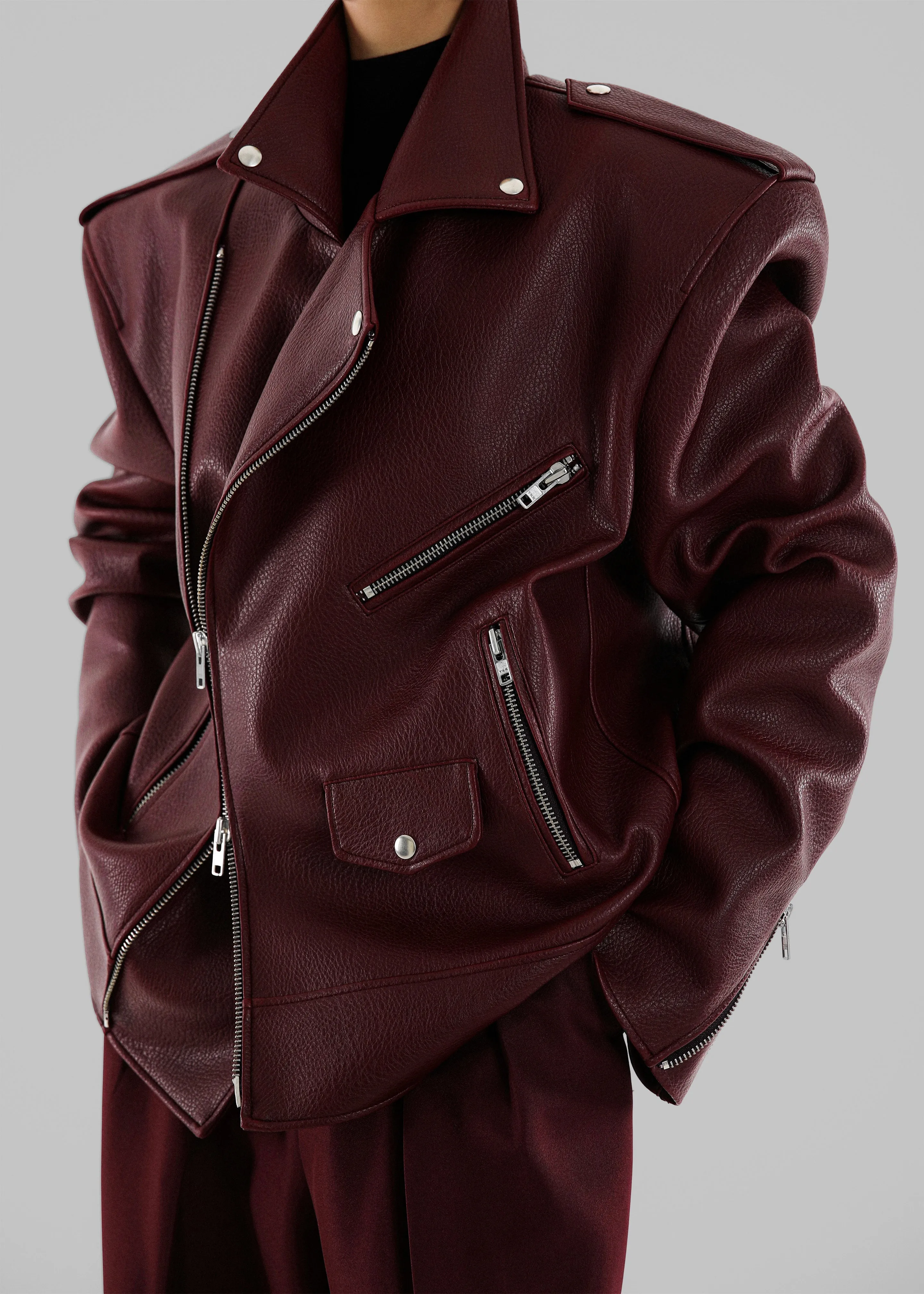 Chicago Oversized Biker Jacket - Burgundy