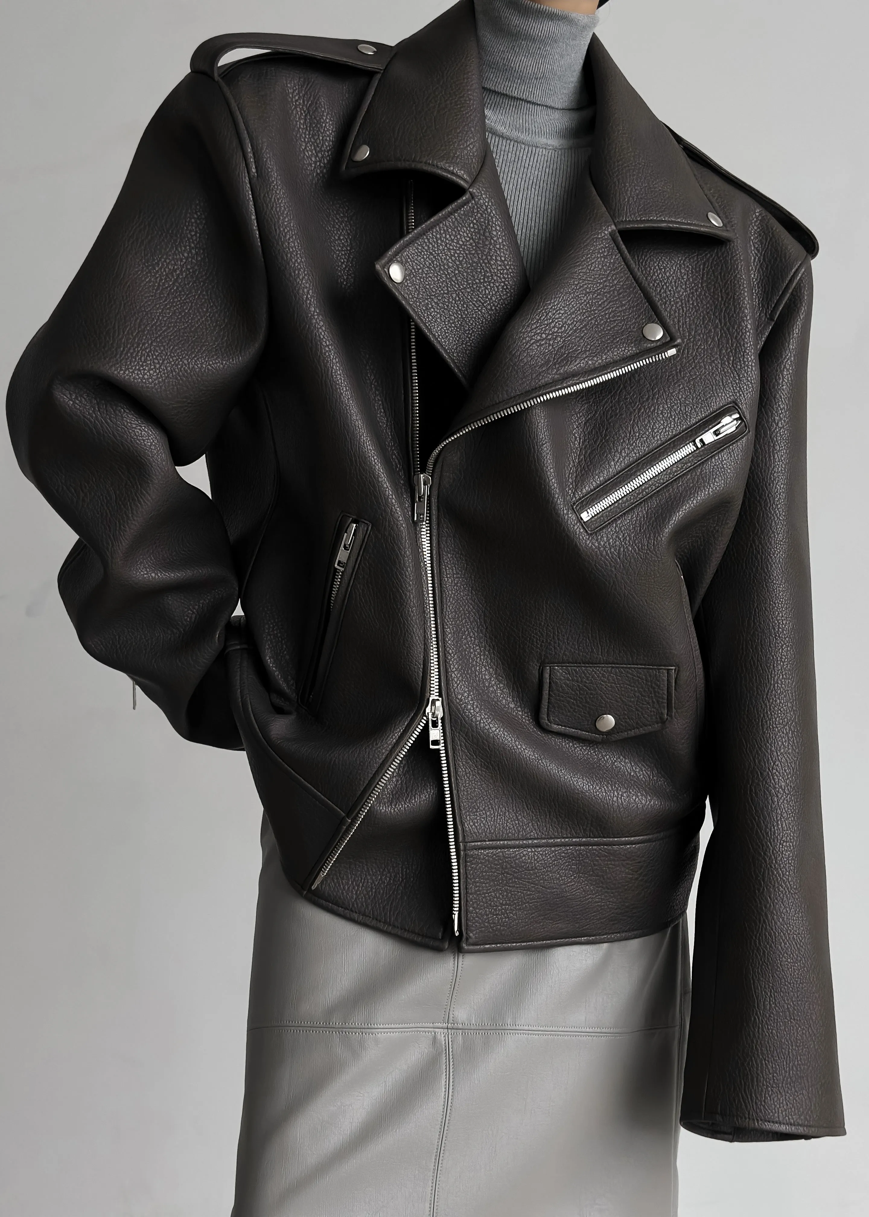 Chicago Oversized Biker Jacket - Charcoal