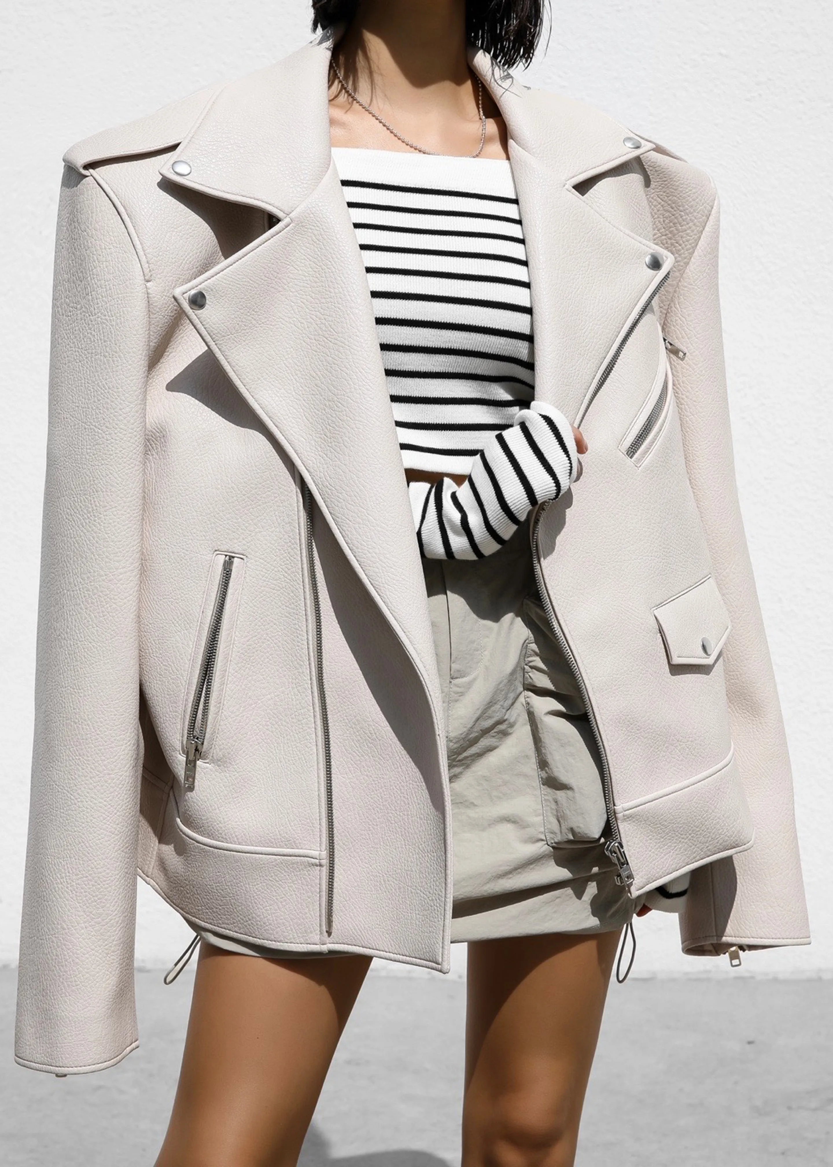 Chicago Oversized Biker Jacket - Cream