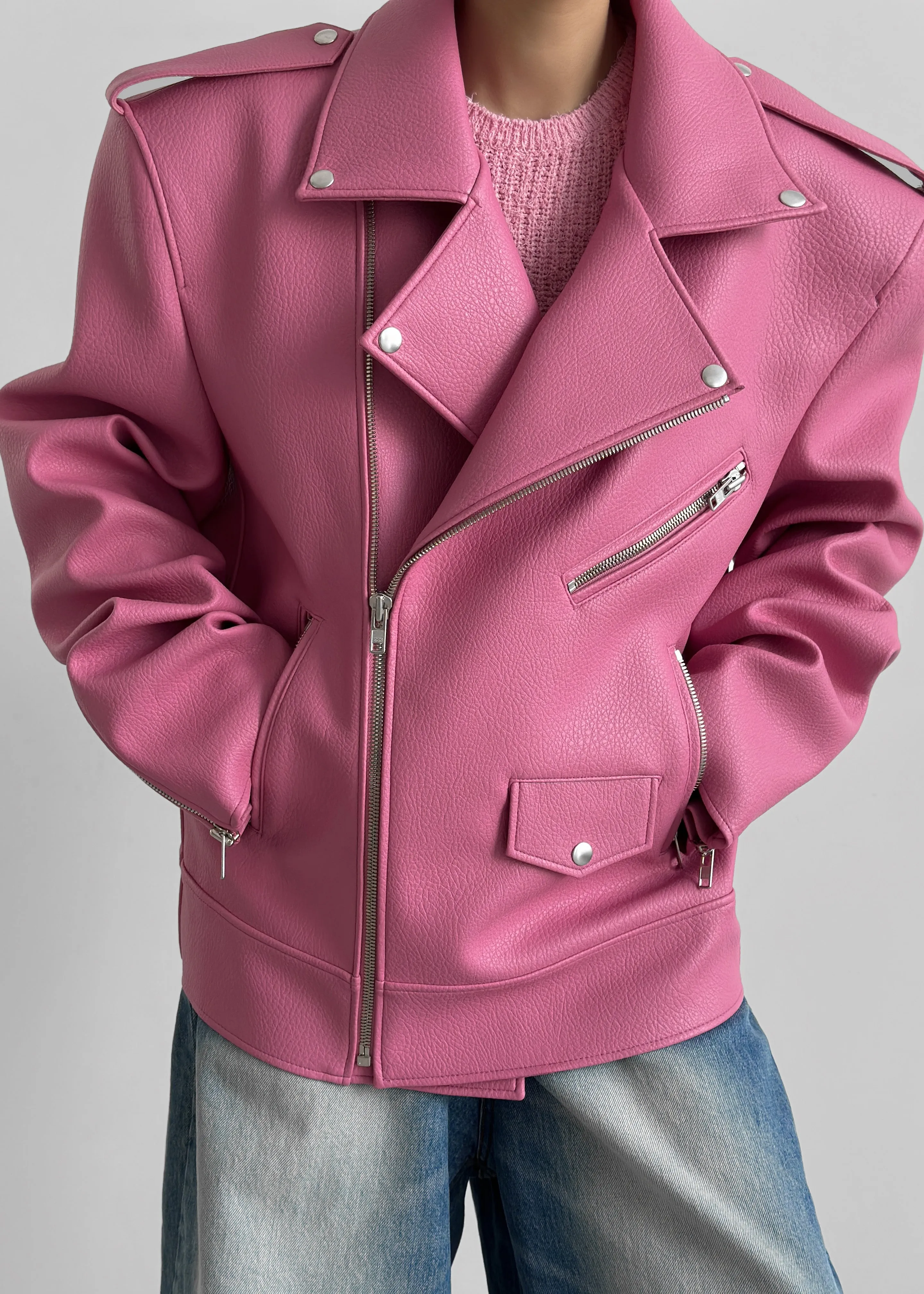 Chicago Oversized Biker Jacket - Pink