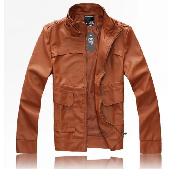 Classic leather jacket for men with collar buckle