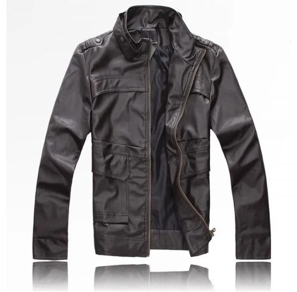 Classic leather jacket for men with collar buckle