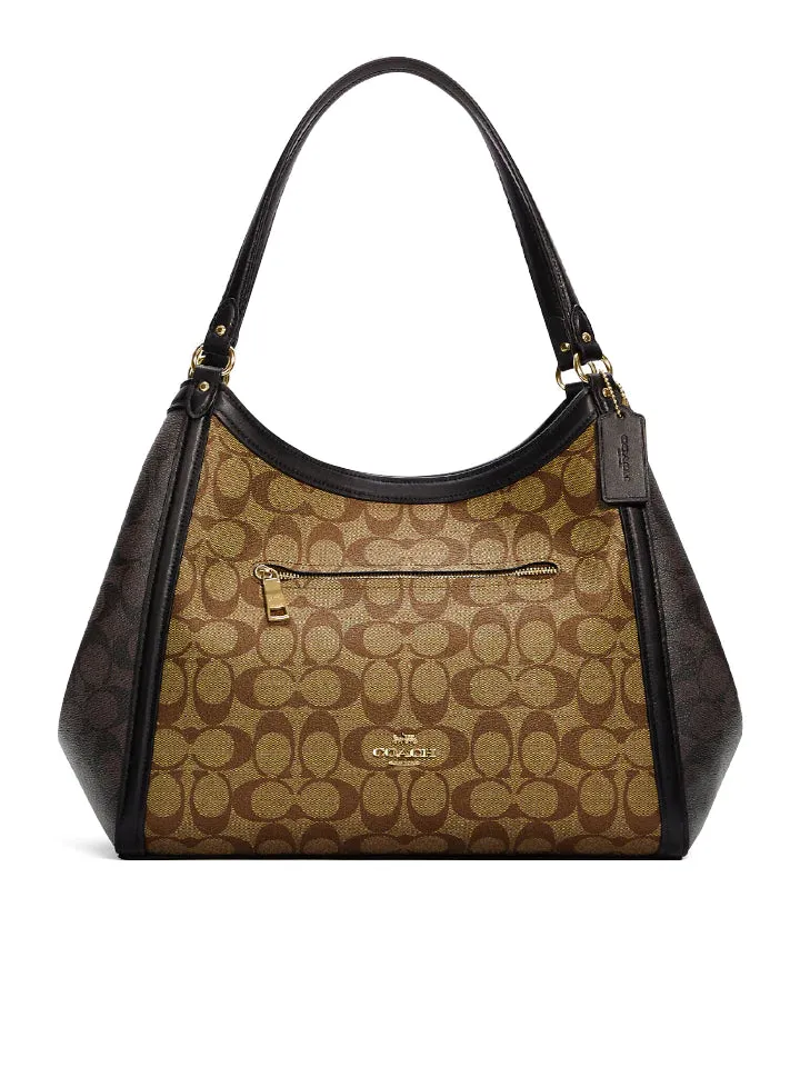 Coach Kristy Shoulder Bag In Blocked Signature Canvas Khaki Brown Multi