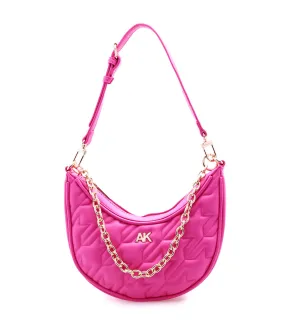 Crescent Shoulder Bag with Chain Houndstooth Flash Pink