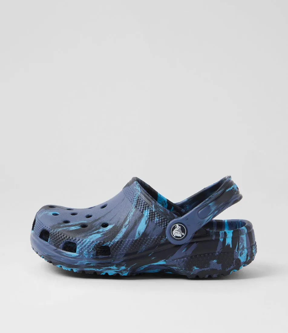 CROCS Classic Marbled K Jnr Navy Multi Croslite Sandals