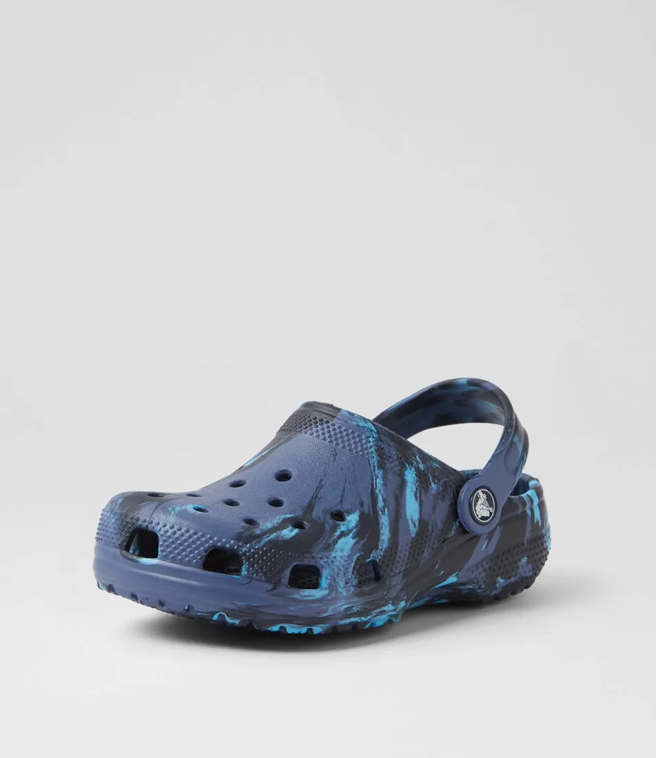 CROCS Classic Marbled K Jnr Navy Multi Croslite Sandals