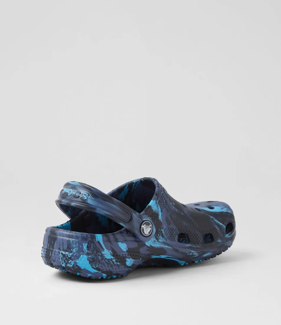 CROCS Classic Marbled K Jnr Navy Multi Croslite Sandals