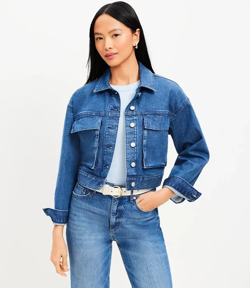 Cropped Denim Jacket Classic Mid Wash