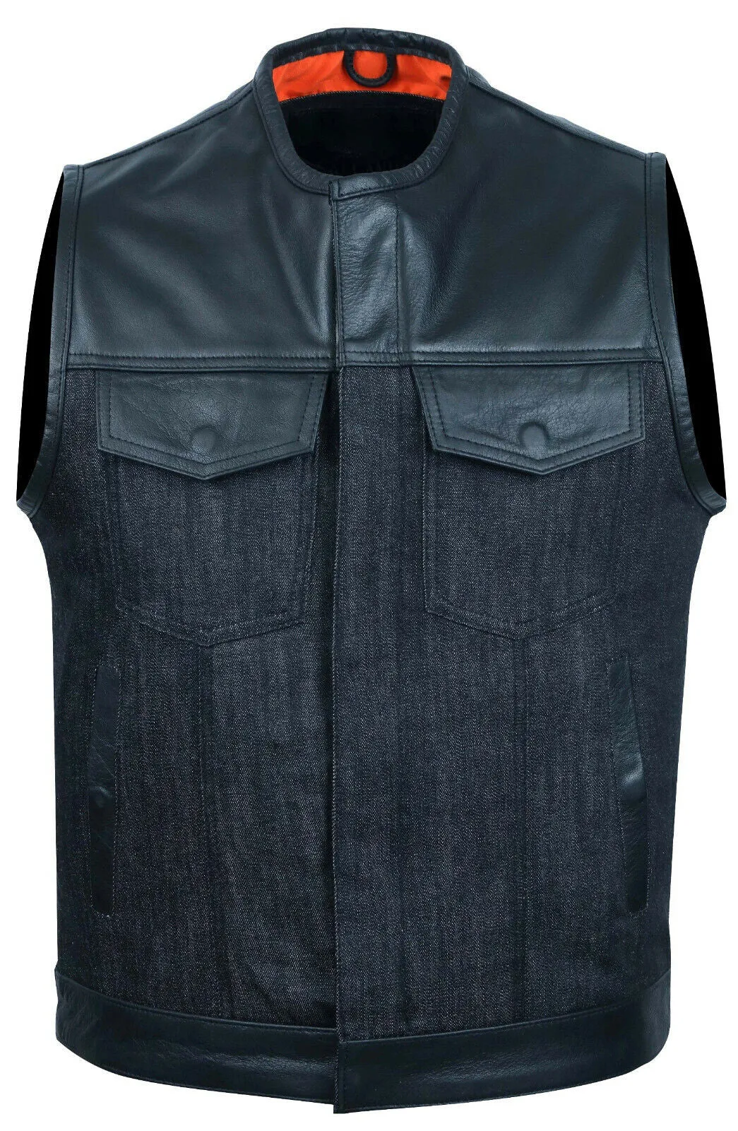 Cut off Black Denim Mens Vest Waistcoat Gilet Biker Motorcycle Jeans Leather