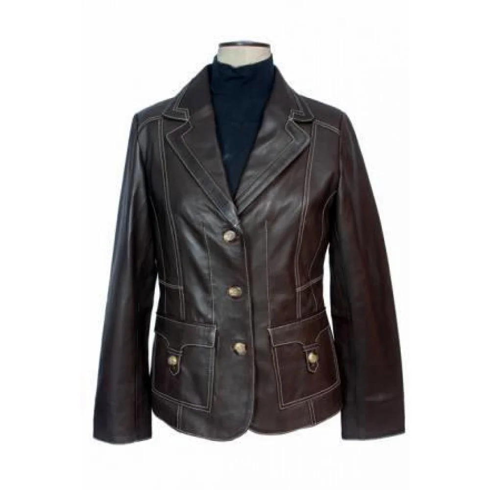 Dark brown leather jacket for office going women or casual wear