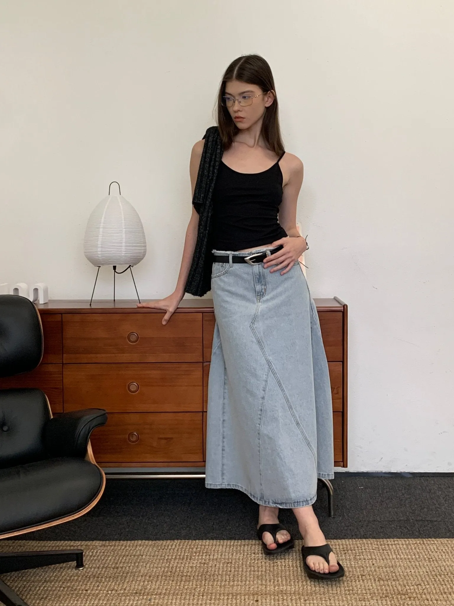 Denim Long Skirt-