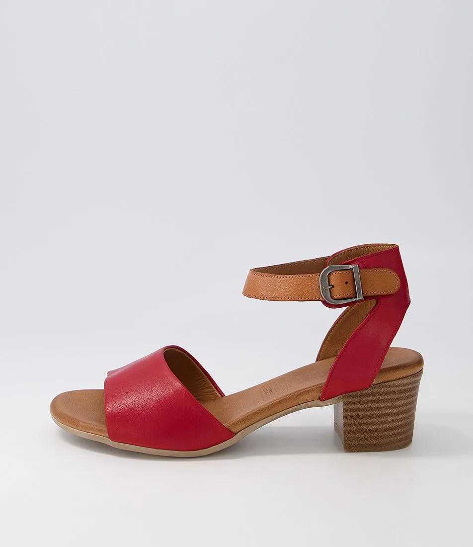 DIANA FERRARI Evvae Dark Red Tan Leather Sandals