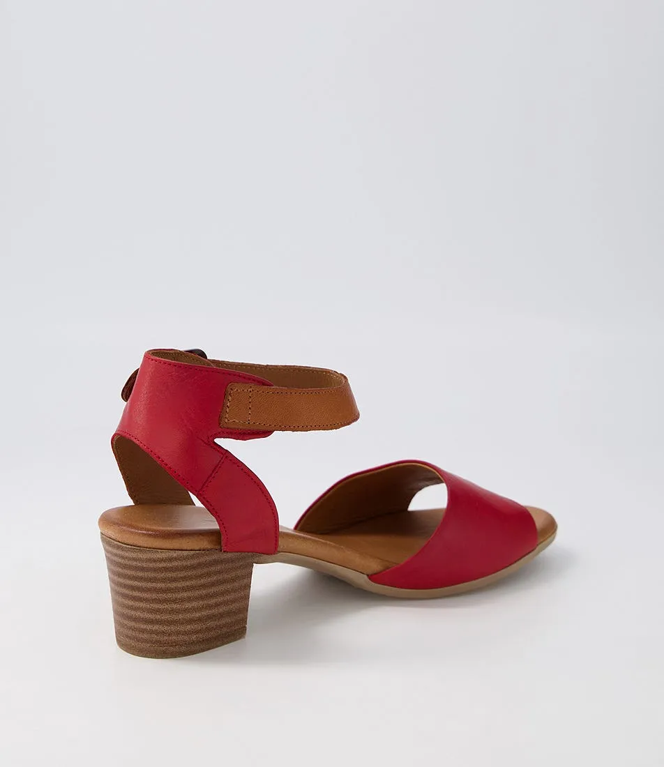 DIANA FERRARI Evvae Dark Red Tan Leather Sandals