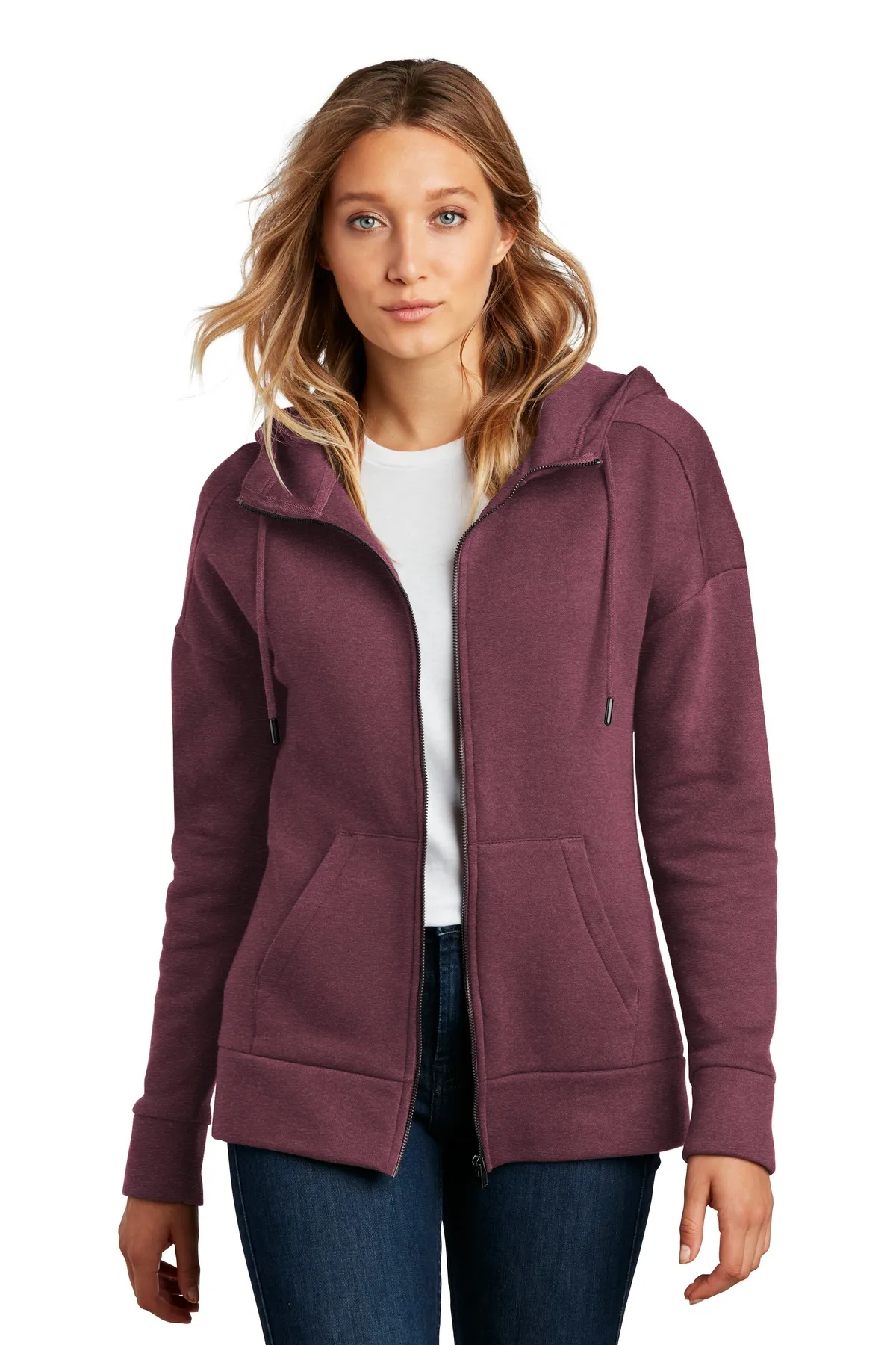 District Clothing DT1104 District    Women's Perfect Weight    Fleece Drop Shoulder Full-Zip Hoodie SKU: DT1104