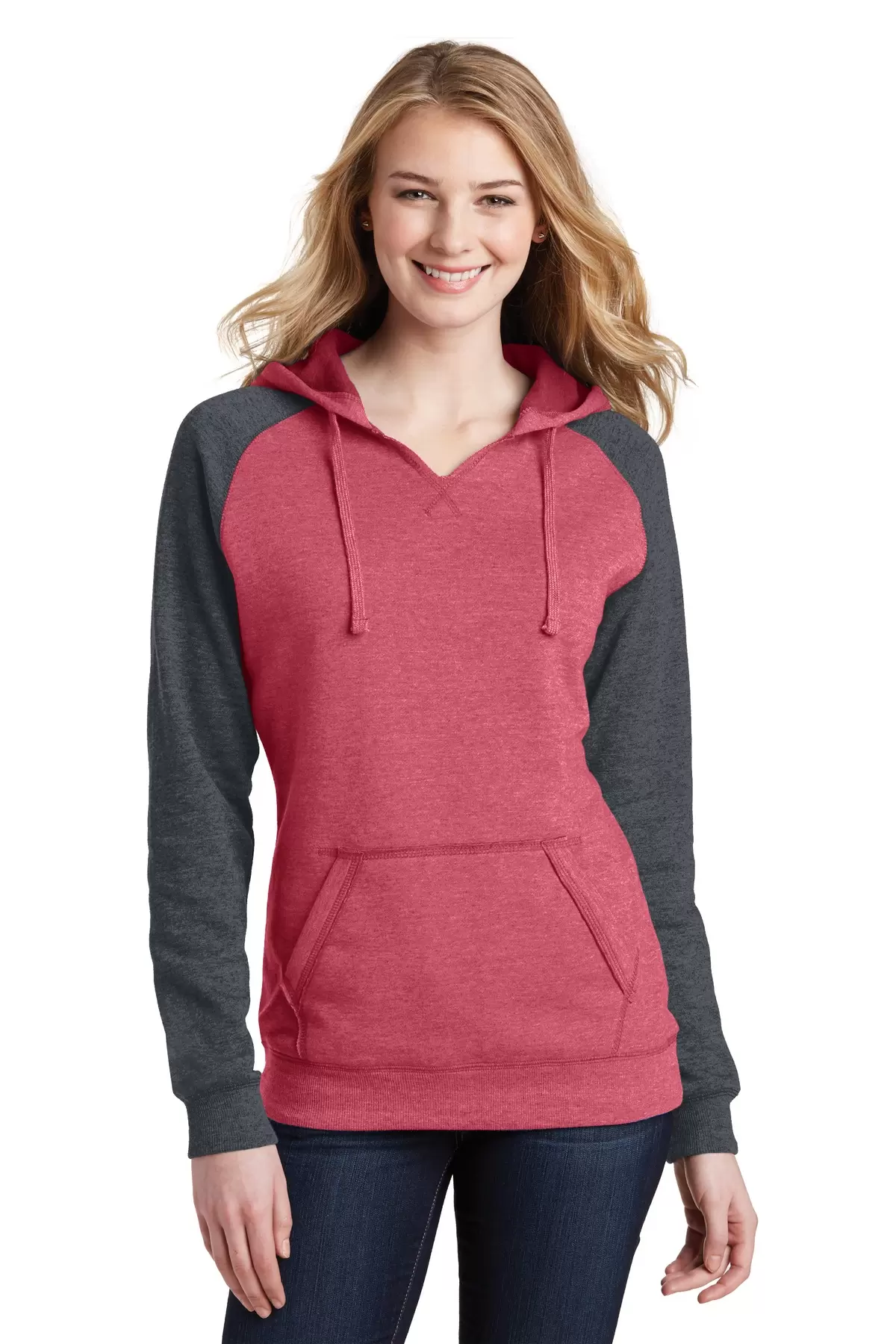 District DT296    Juniors Lightweight Fleece Raglan Hoodie SKU: DT296