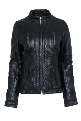 DKNY - Black Leather Biker Jacket Sz M