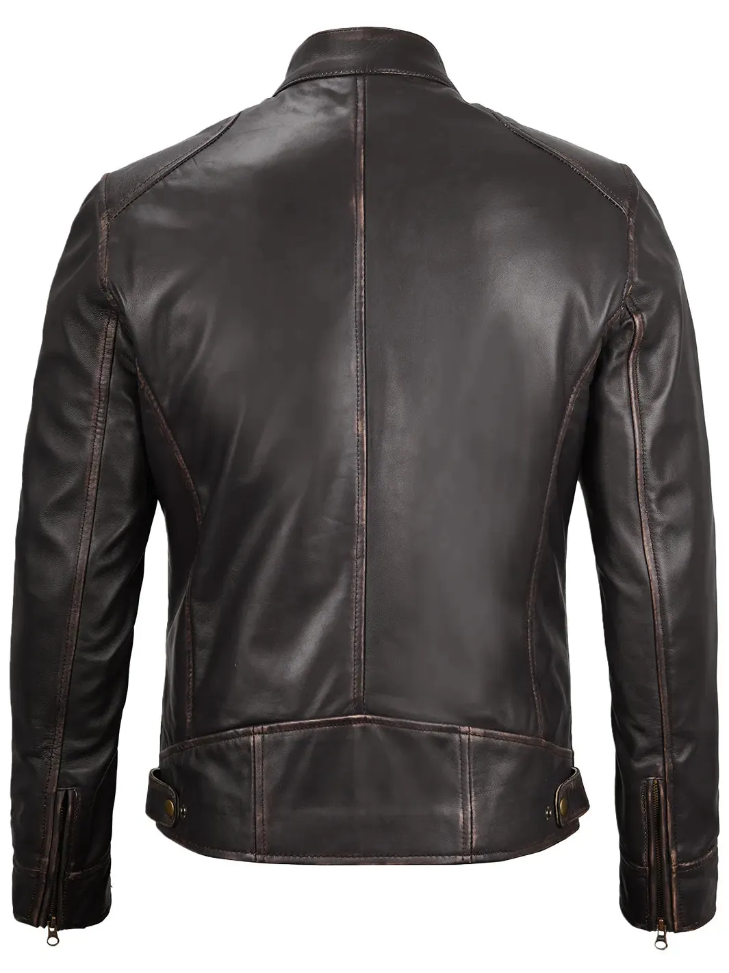 Dodge Mens Rub-off Dark Brown Leather Cafe Racer Jacket