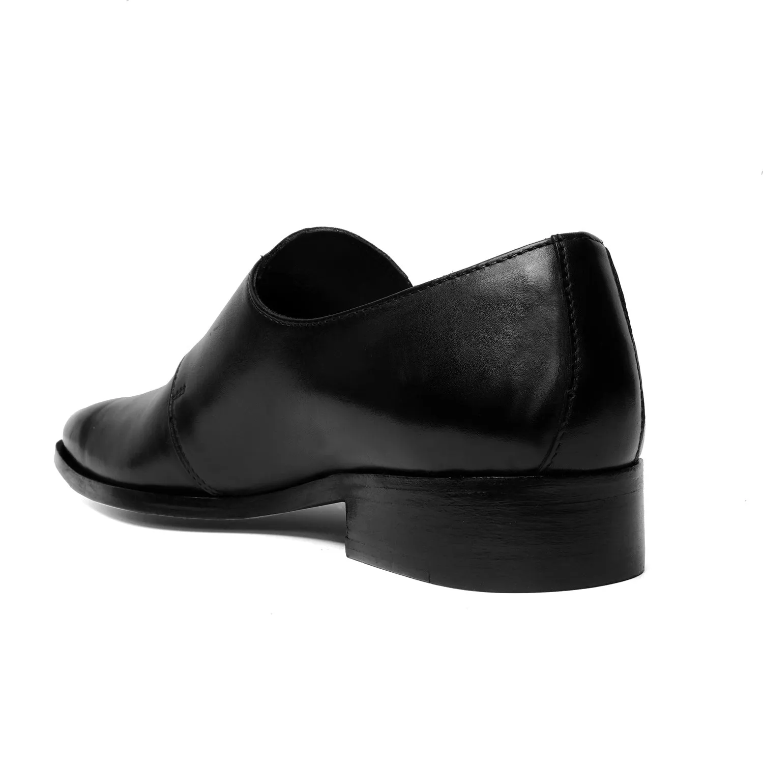 Double Monk Formal Slip-On Shoes in Genuine Black Leather