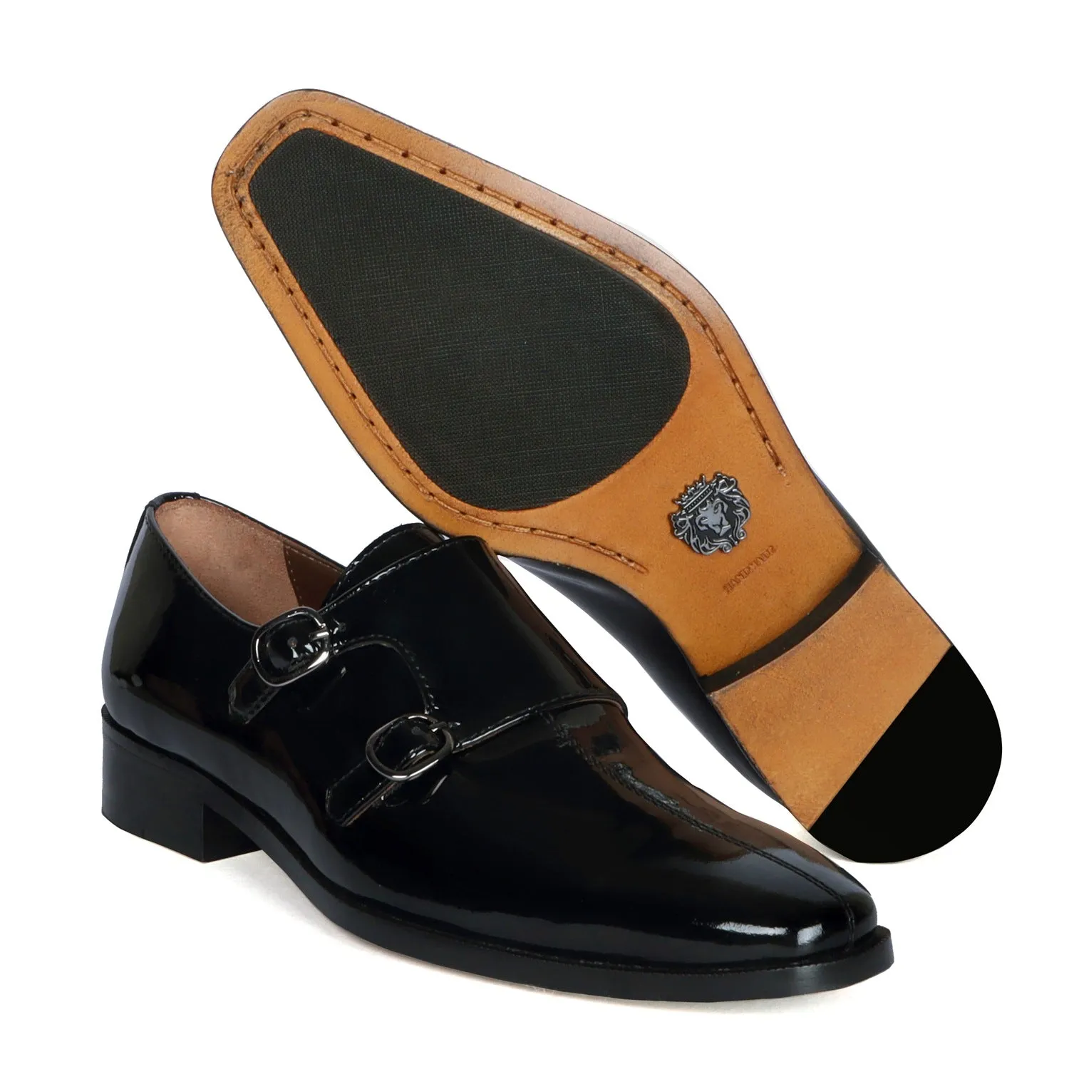 Double Monk Formal Slip-On Shoes in Genuine Black Leather