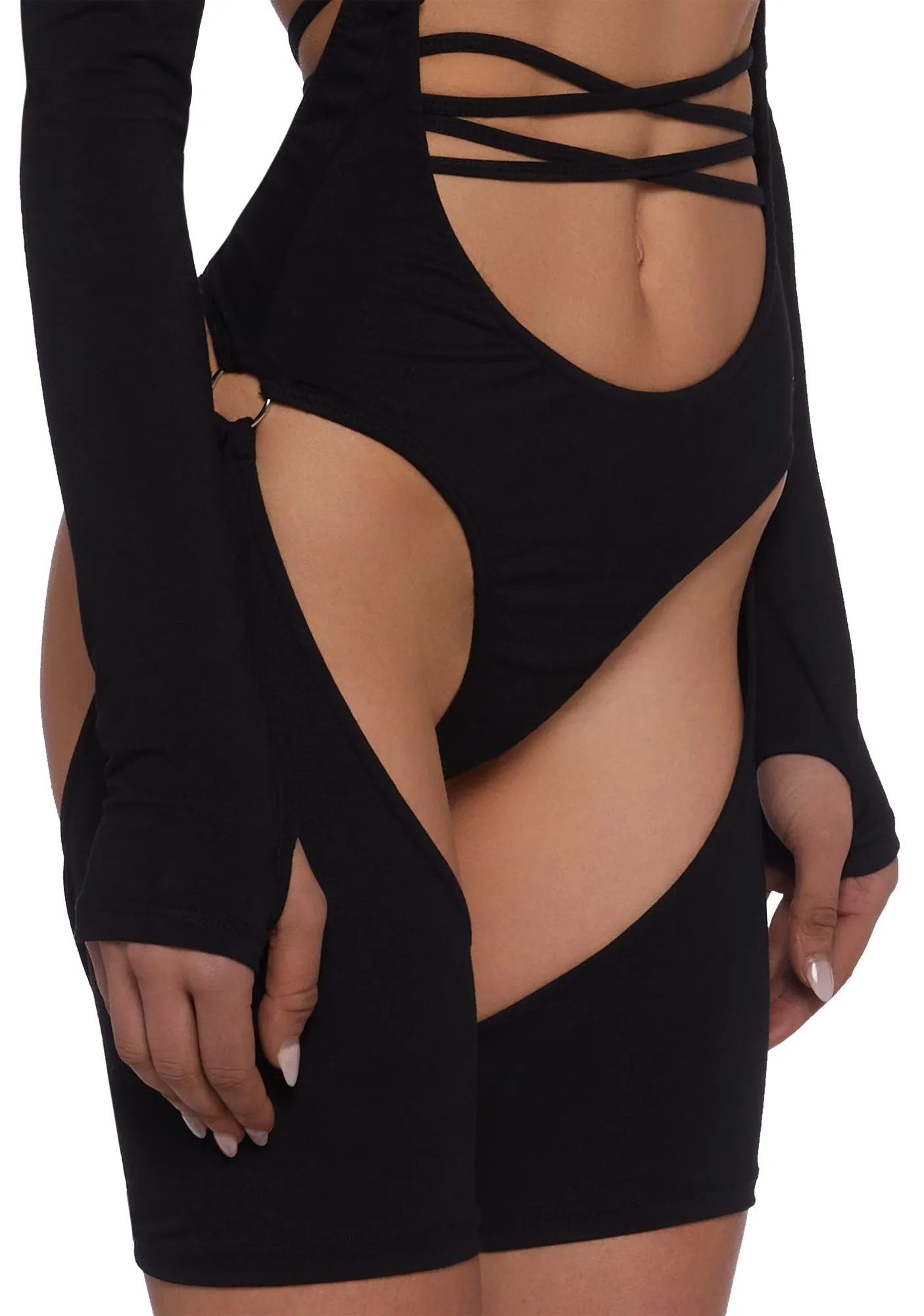 Drifting Guardian Cut-Out Romper - Black-