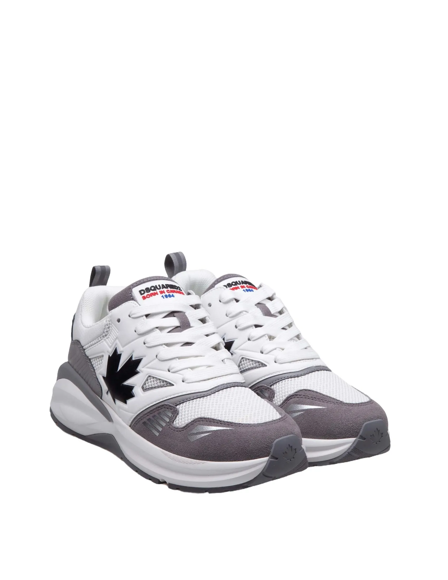 DSQUARED2 DASH SNEAKERS IN WHITE AND GRAY LEATHER AND FABRIC