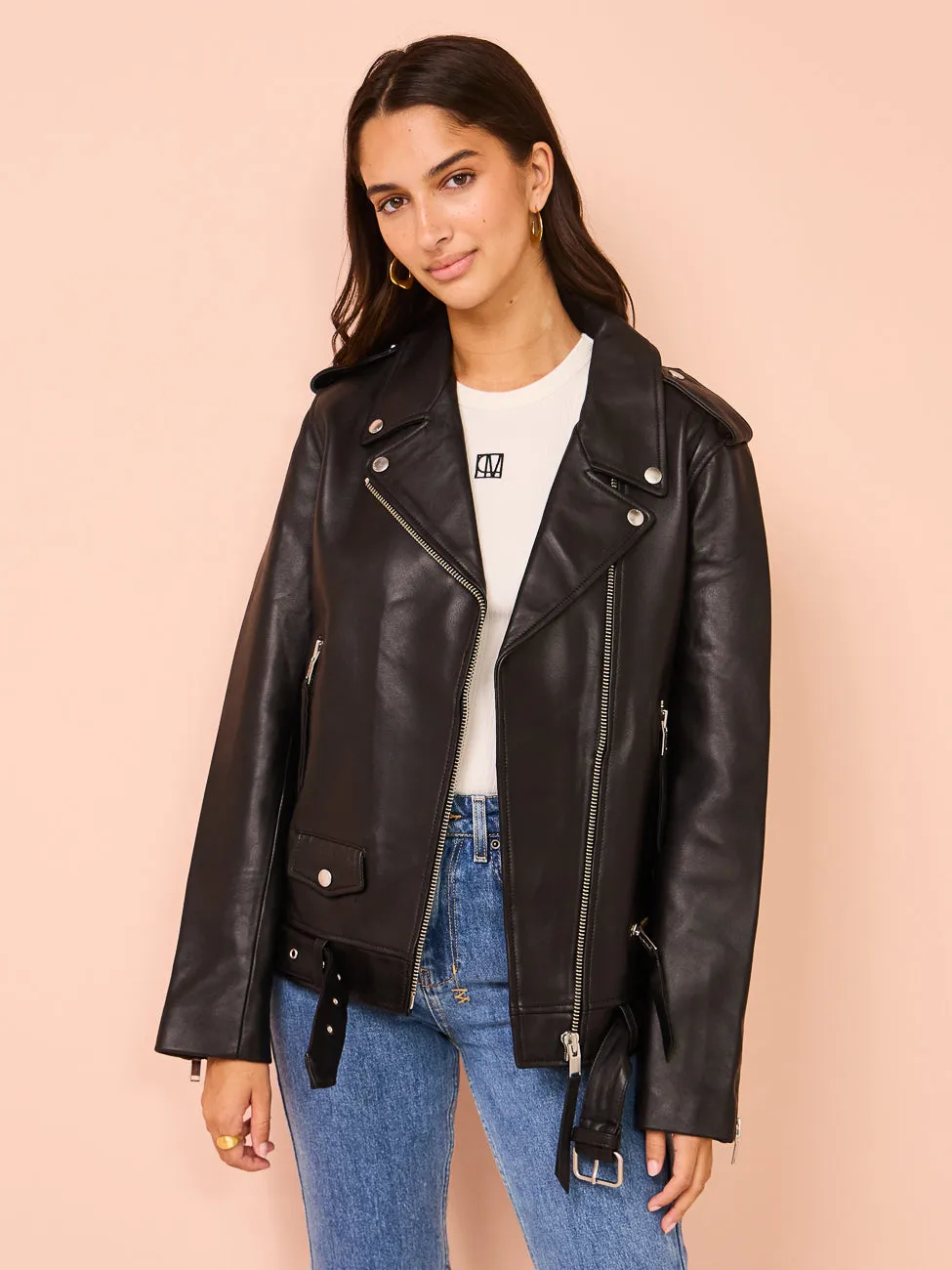 Ena Pelly Oversized New Yorker Biker Jacket in Black