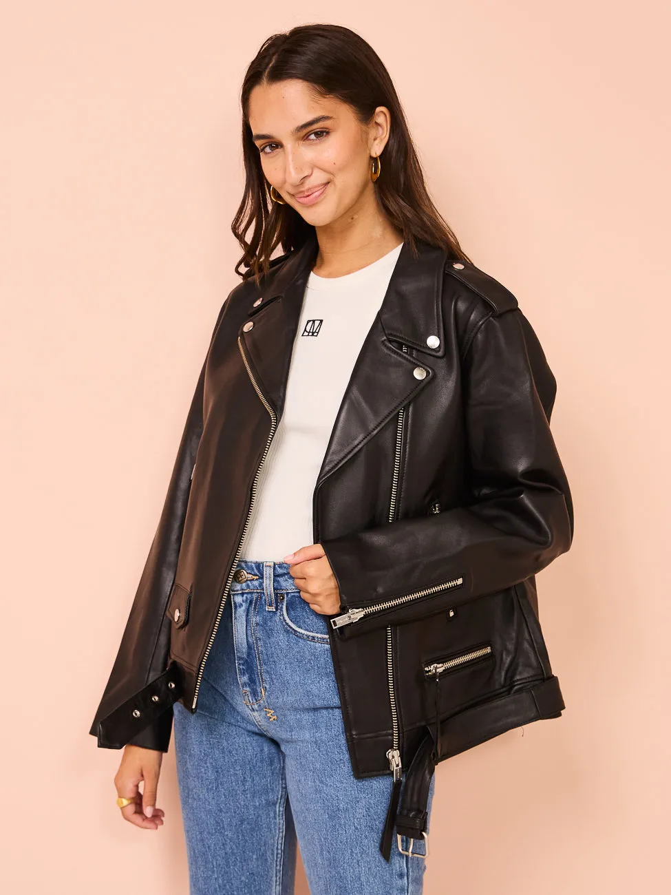 Ena Pelly Oversized New Yorker Biker Jacket in Black