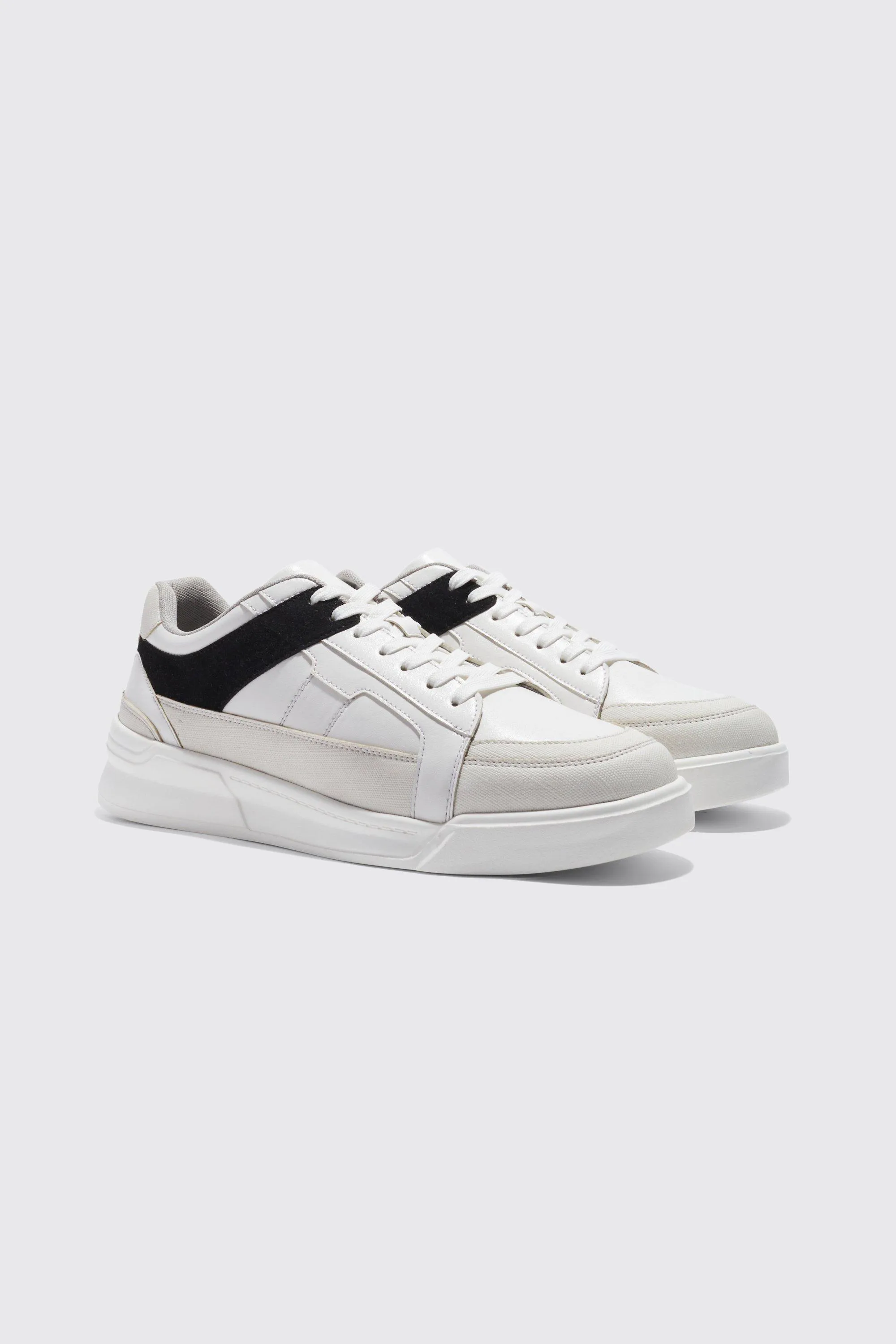 Faux Leather Panel Detail Trainers | boohooMAN UK