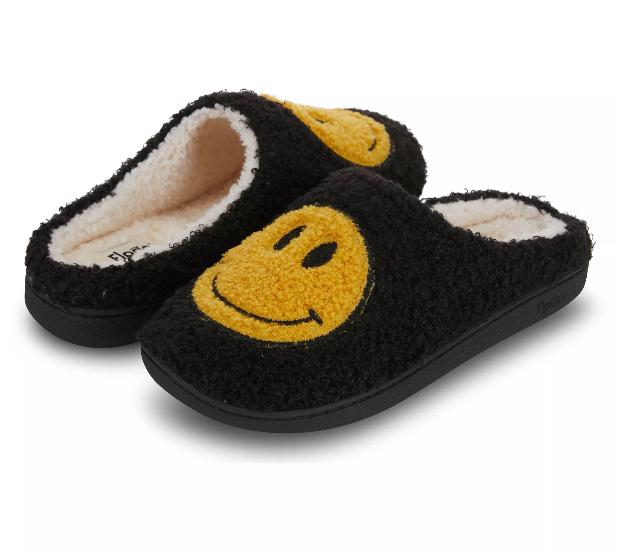 Floopi Women Indoor/Outdoor Smiley Face Faux-Fur Clog Slipper