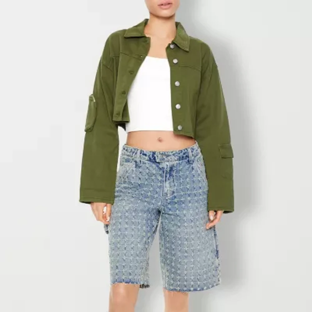 Forever 21 Twill Cargo Lightweight Womens Juniors Cropped Jacket