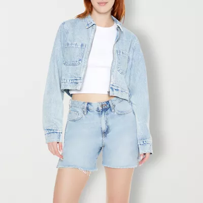 Forever 21 Zip Up Lightweight Denim Womens Juniors Cropped Jacket