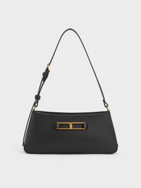 Gabine Leather Trapeze Shoulder Bag - Black