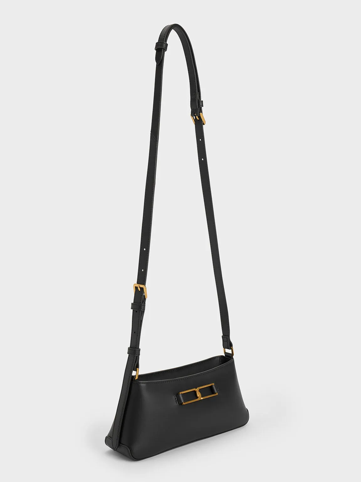 Gabine Leather Trapeze Shoulder Bag - Black