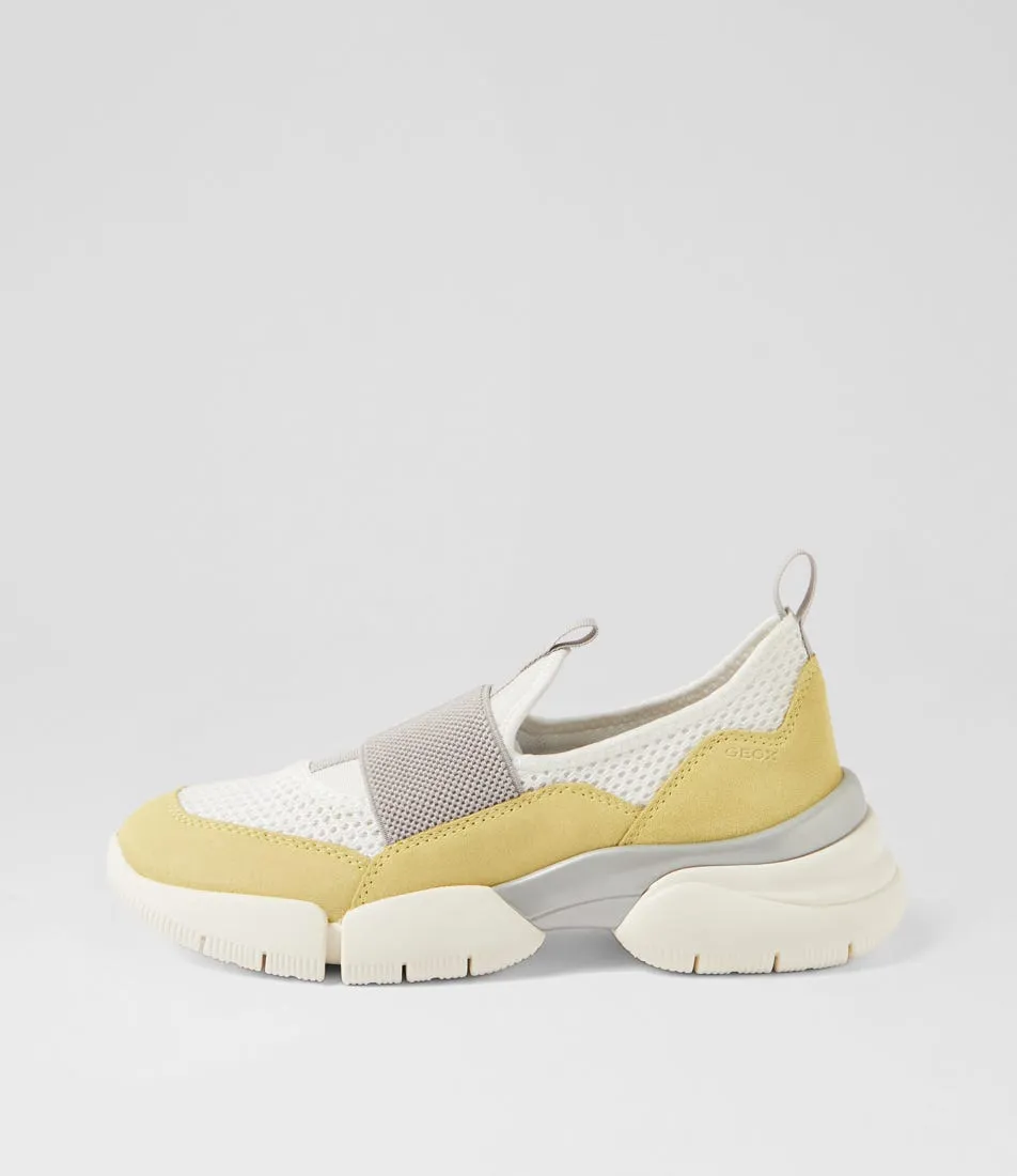 GEOX D Adacter W B White Light Yellow Suede Mix Sneakers