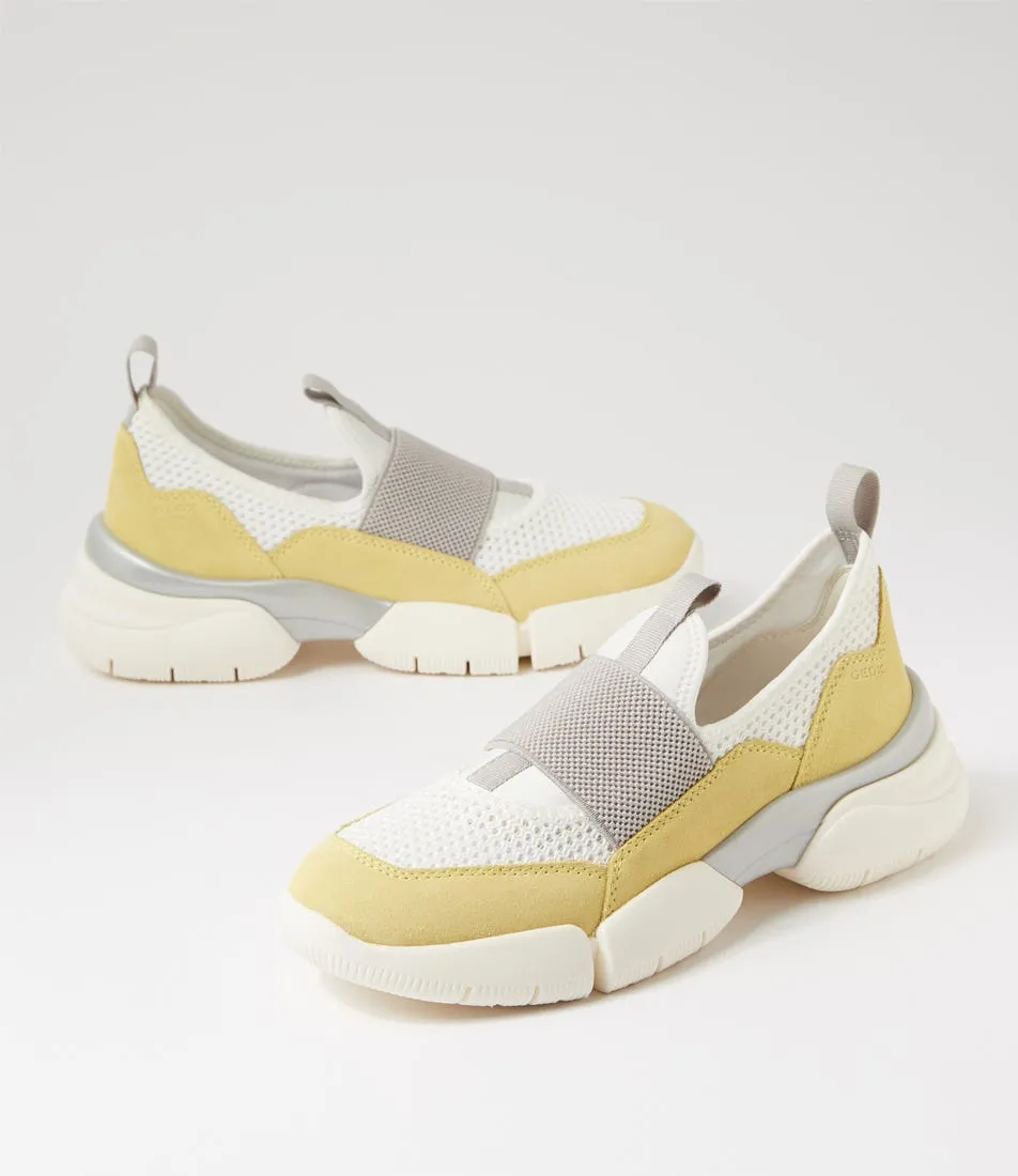 GEOX D Adacter W B White Light Yellow Suede Mix Sneakers