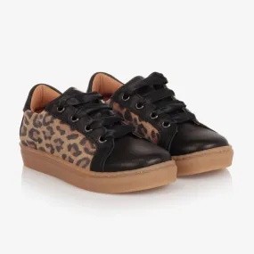 Girls Leopard Leather Trainers