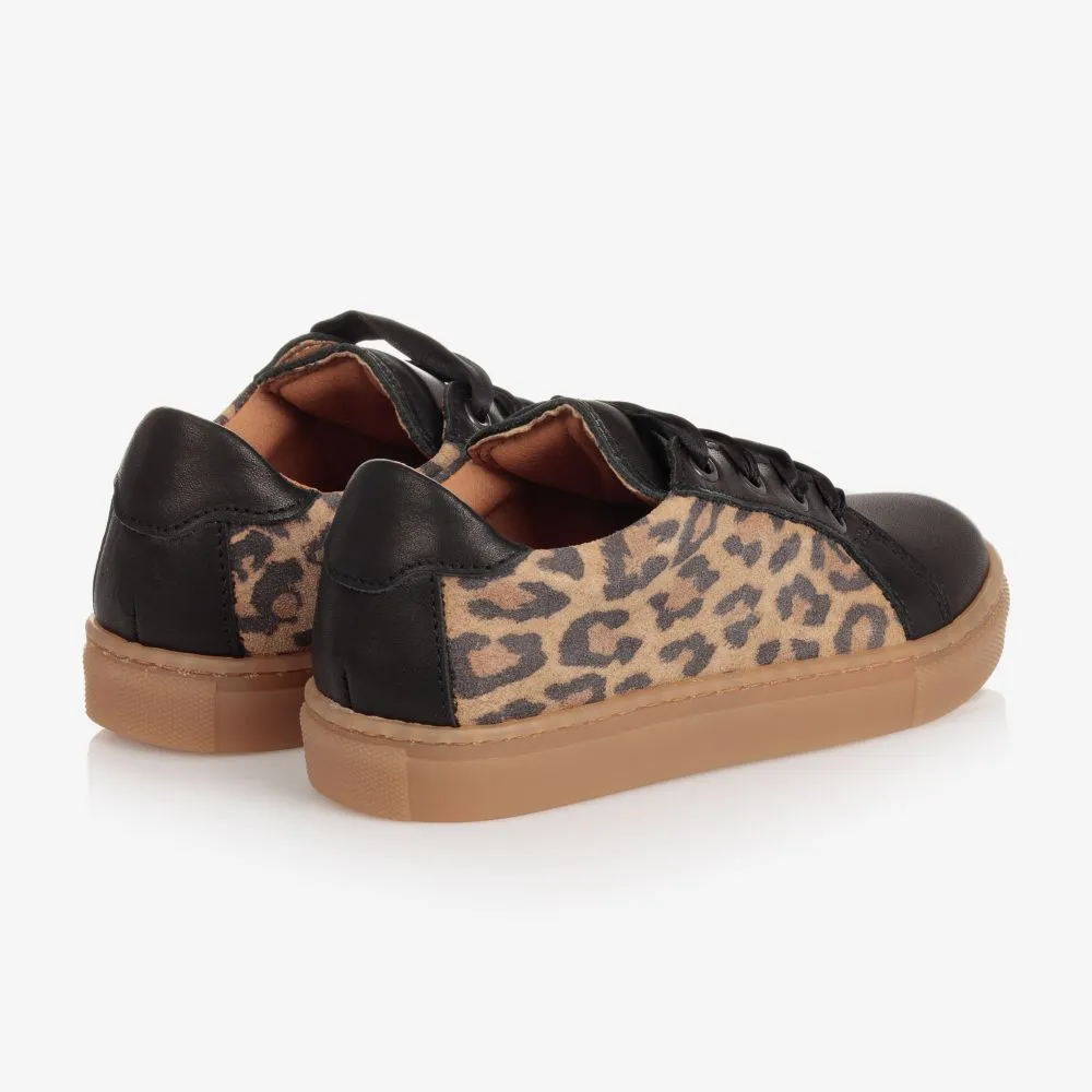 Girls Leopard Leather Trainers