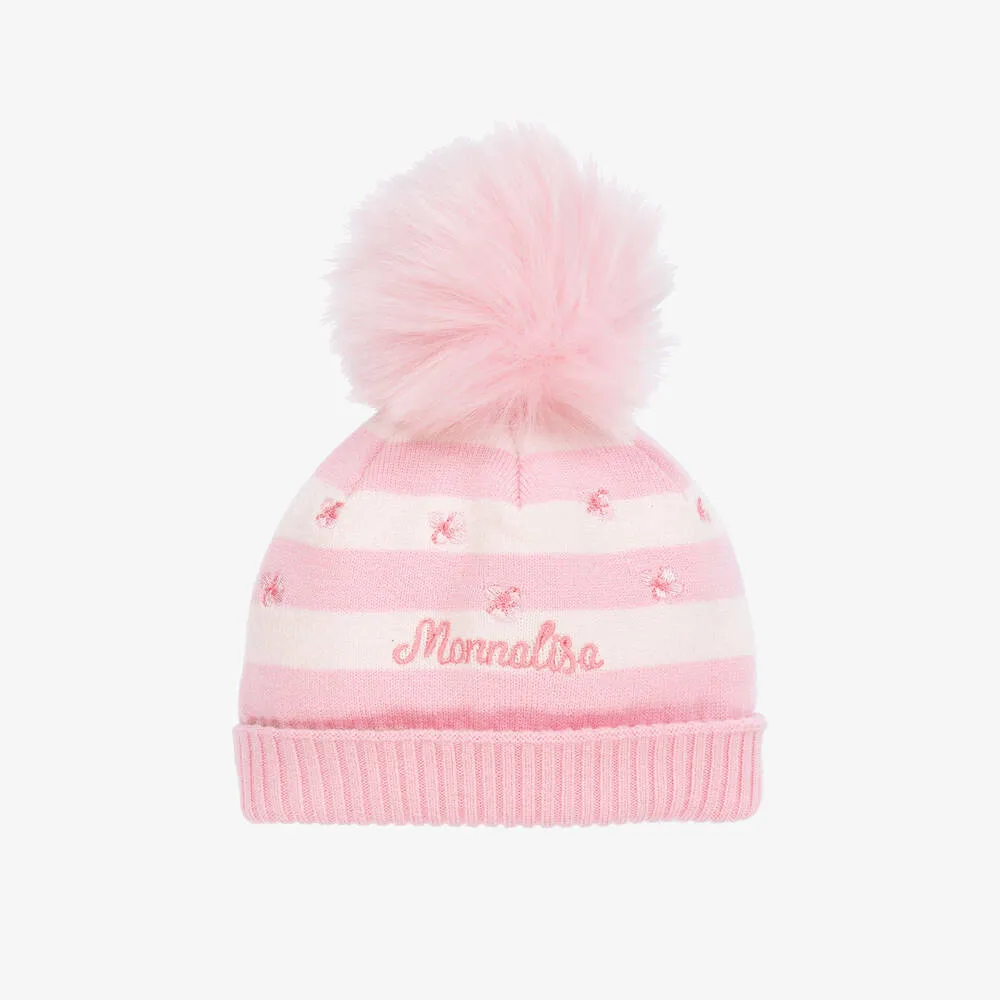 Girls Pink Knit Pom-Pom Hat