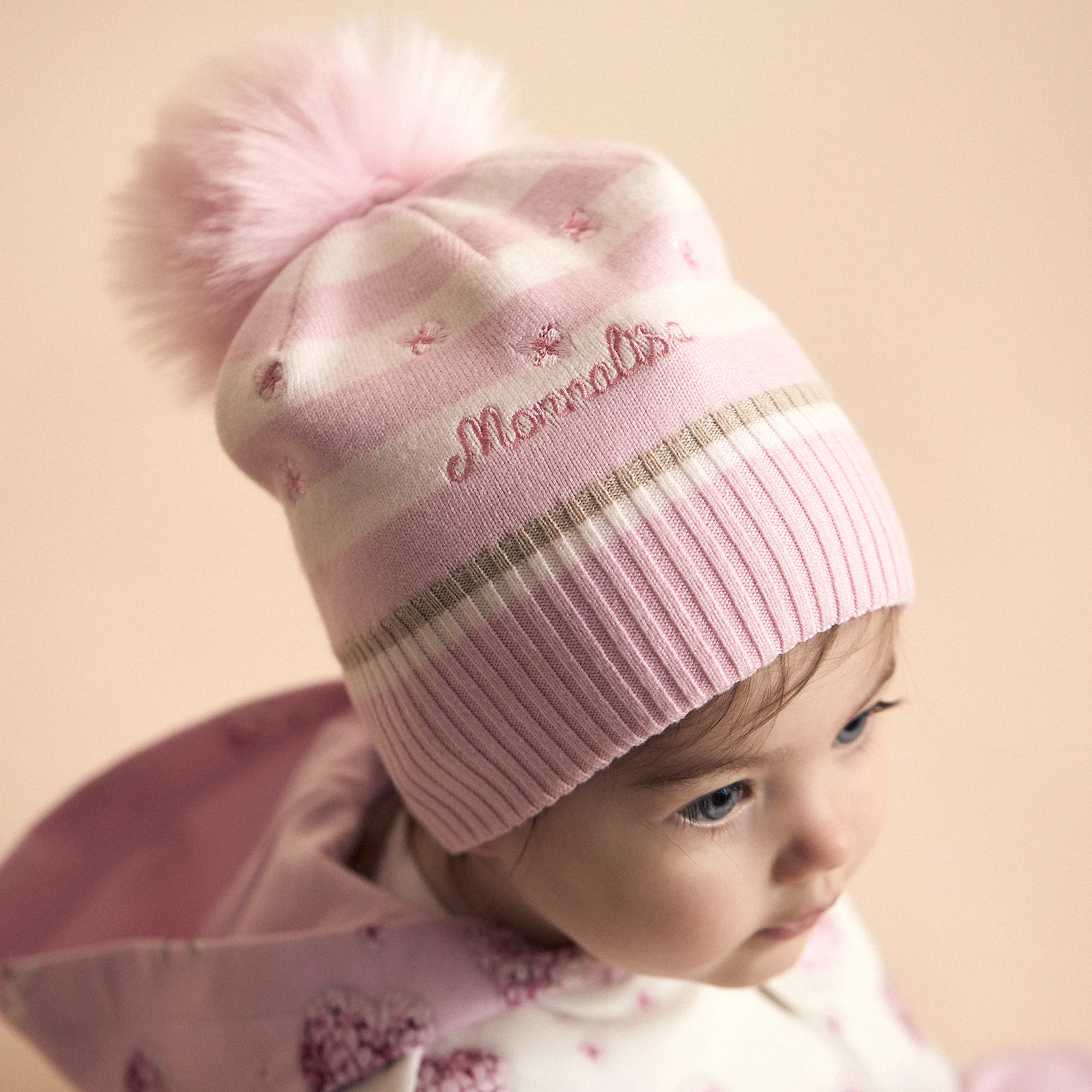 Girls Pink Knit Pom-Pom Hat