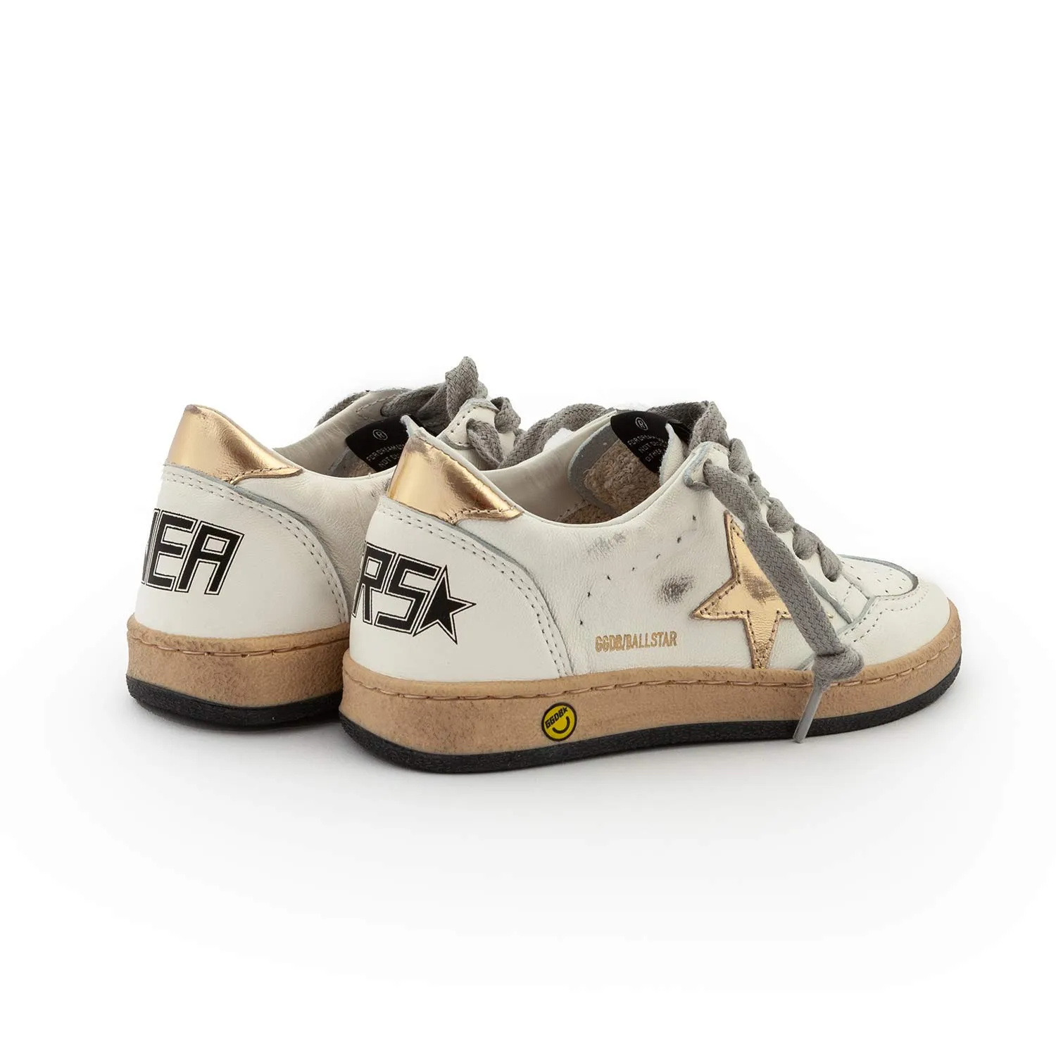 Golden Goose White And Gold Unisex Ball Star Sneakers For Kids