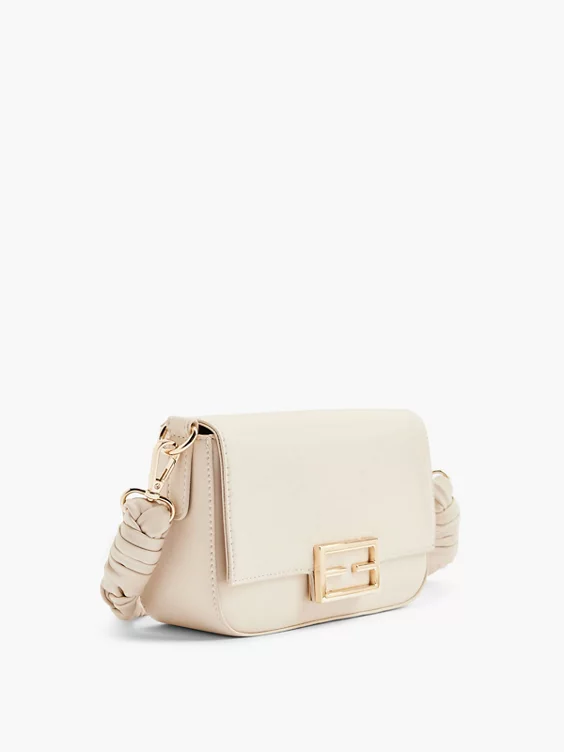 Graceland  Beige Handbag with Metallic Trim and Braided Strap