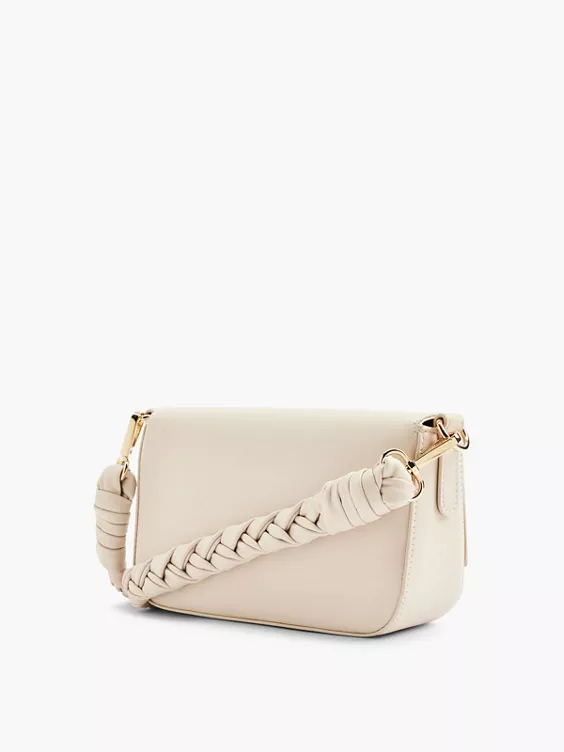 Graceland  Beige Handbag with Metallic Trim and Braided Strap