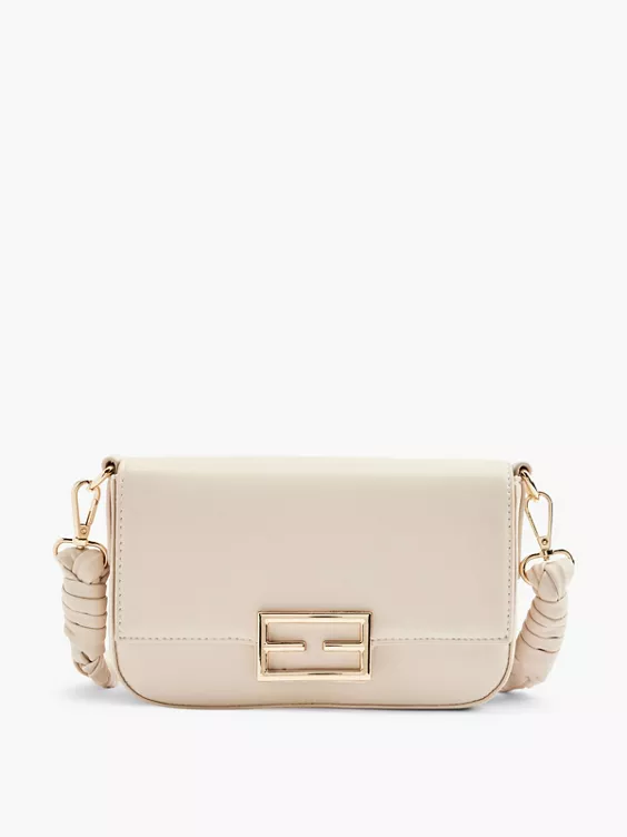 Graceland  Beige Handbag with Metallic Trim and Braided Strap