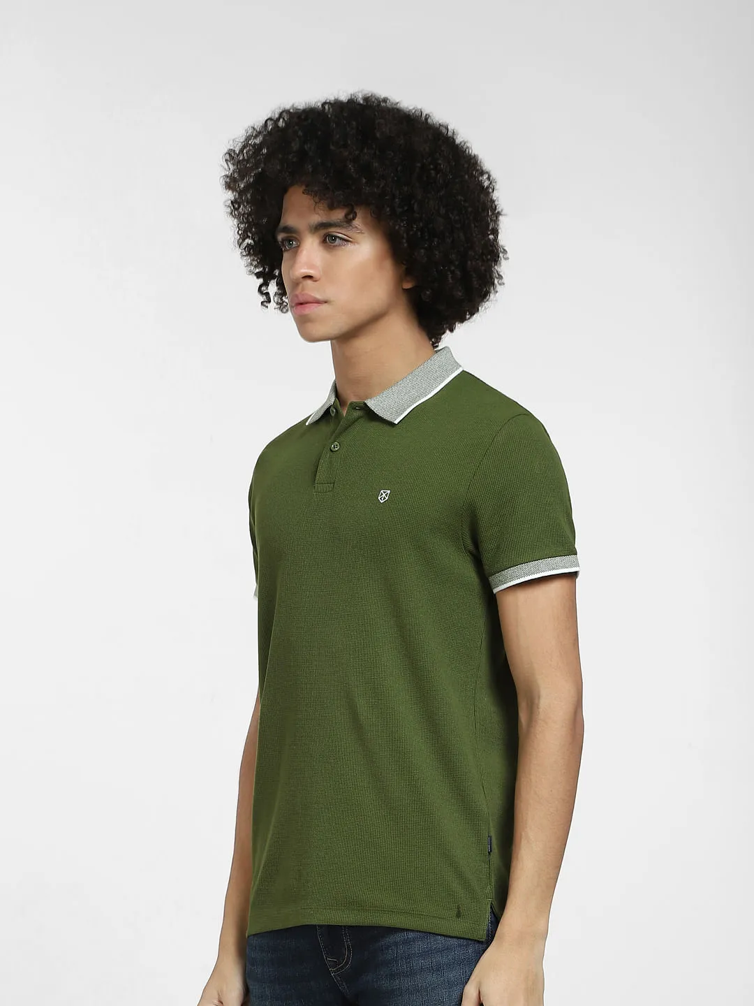 Green Contrast Collar Polo T-shirt