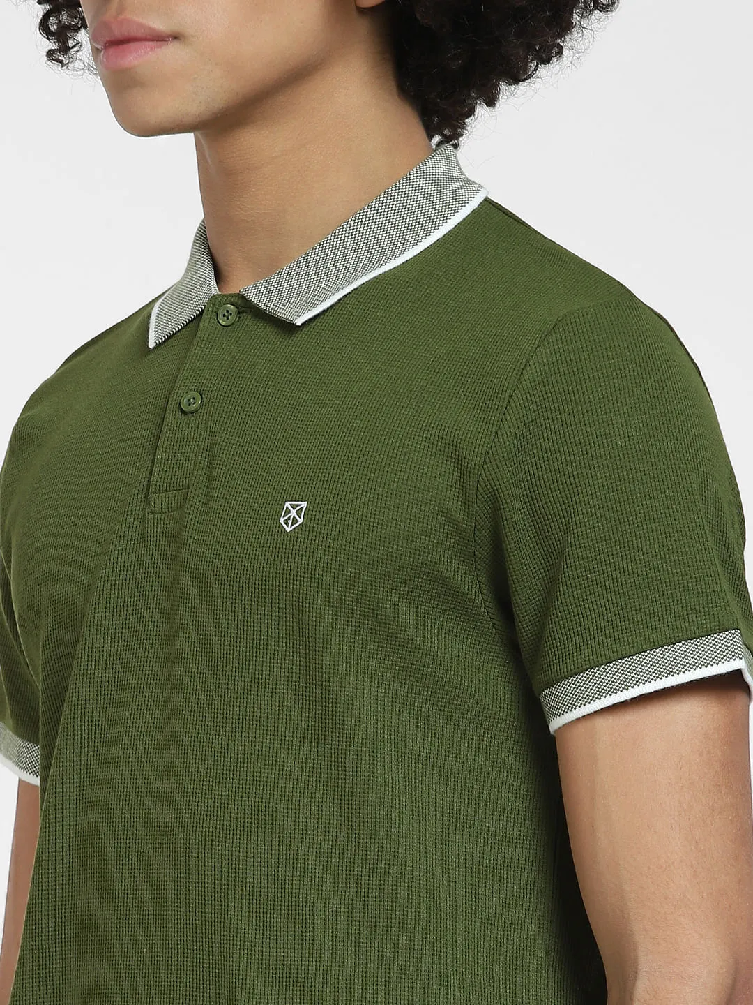 Green Contrast Collar Polo T-shirt