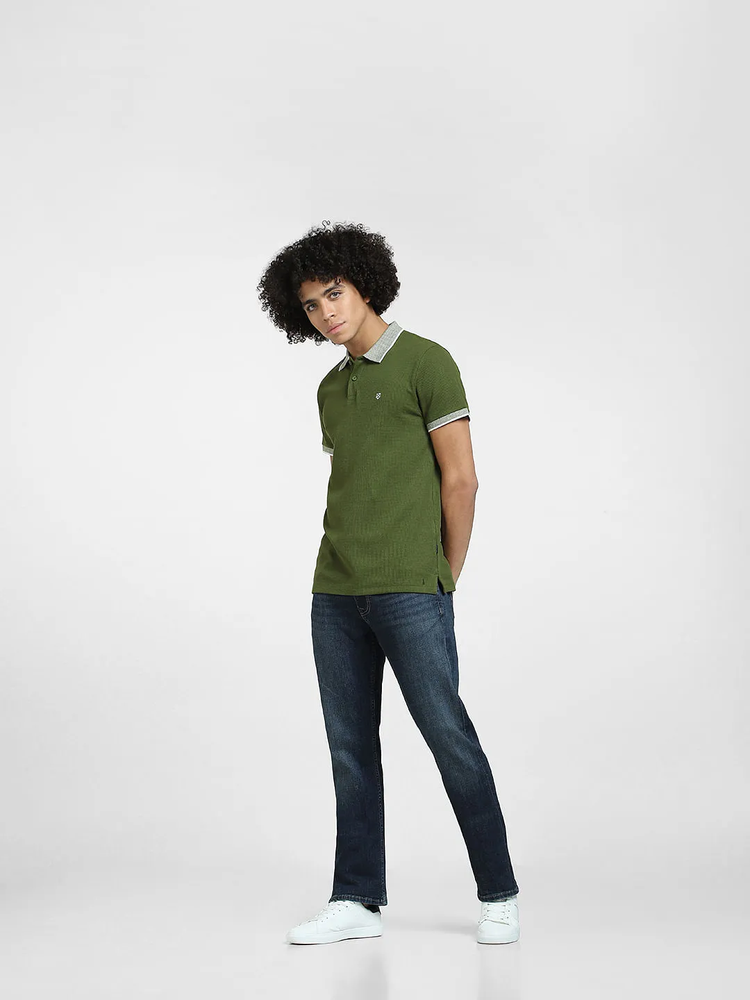 Green Contrast Collar Polo T-shirt