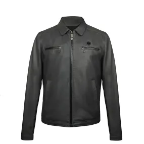 Grey Club Collar Dual Zip Pockets Men Leather Jacket By Brune & Bareskin