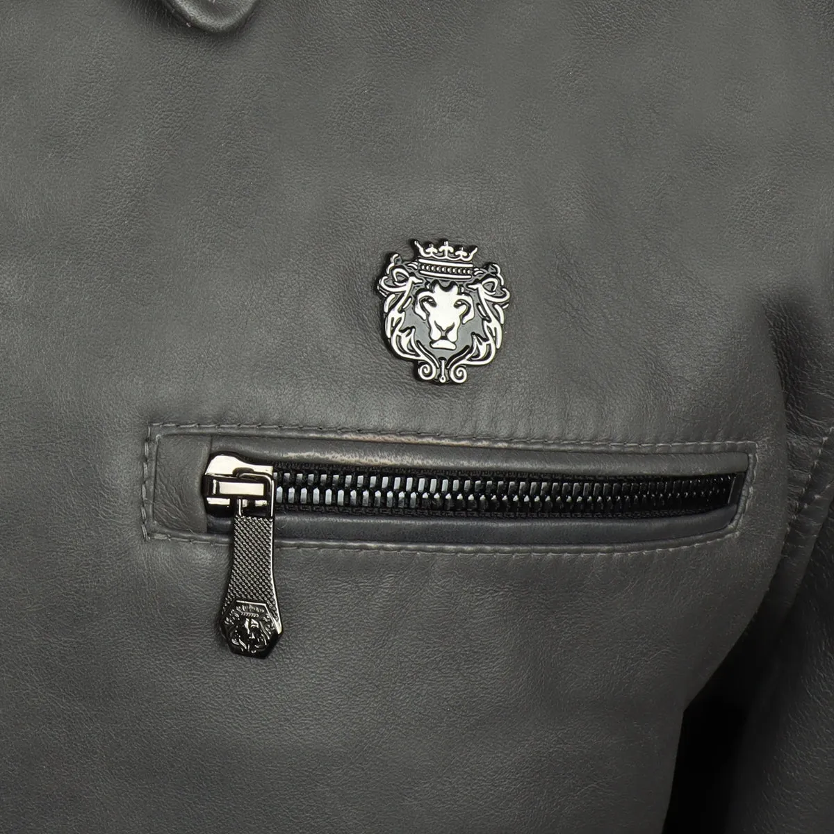 Grey Club Collar Dual Zip Pockets Men Leather Jacket By Brune & Bareskin