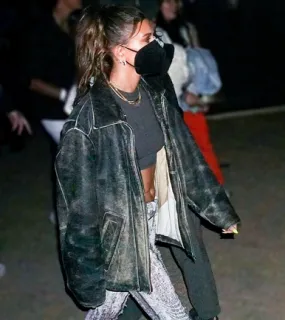 Hailey Bieber Coachella Valley Music and Arts Festival Leather Jacket